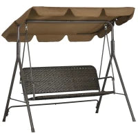 Dondolo da Giardino 3 Posti con Tettuccio Regolabile in Rattan PE e Acciaio, 167x112x153cm