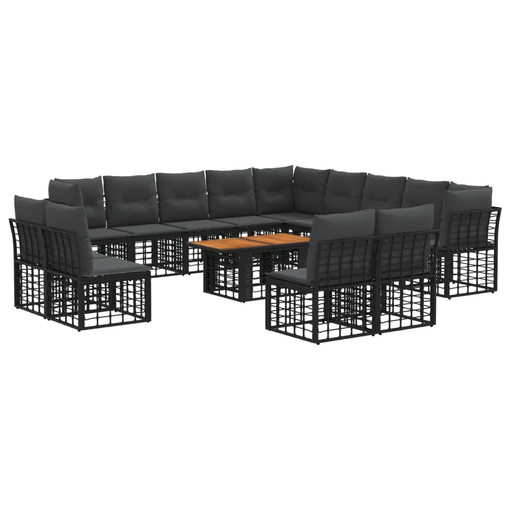 Set Divano da Giardino 14 pz Nero e Grigio scuro polyrattan 3437927