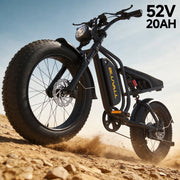 Bici Elettrica 20" Fat Bike 250W (Picco 1500W), Batteria 52V 20Ah Rimovibile con Serratura, Freni Idraulici + Doppia Sospensione Idraulica, Shimano 7 Marce, Bici per Citt¨¤ e Fuoristrada Portata 150kg