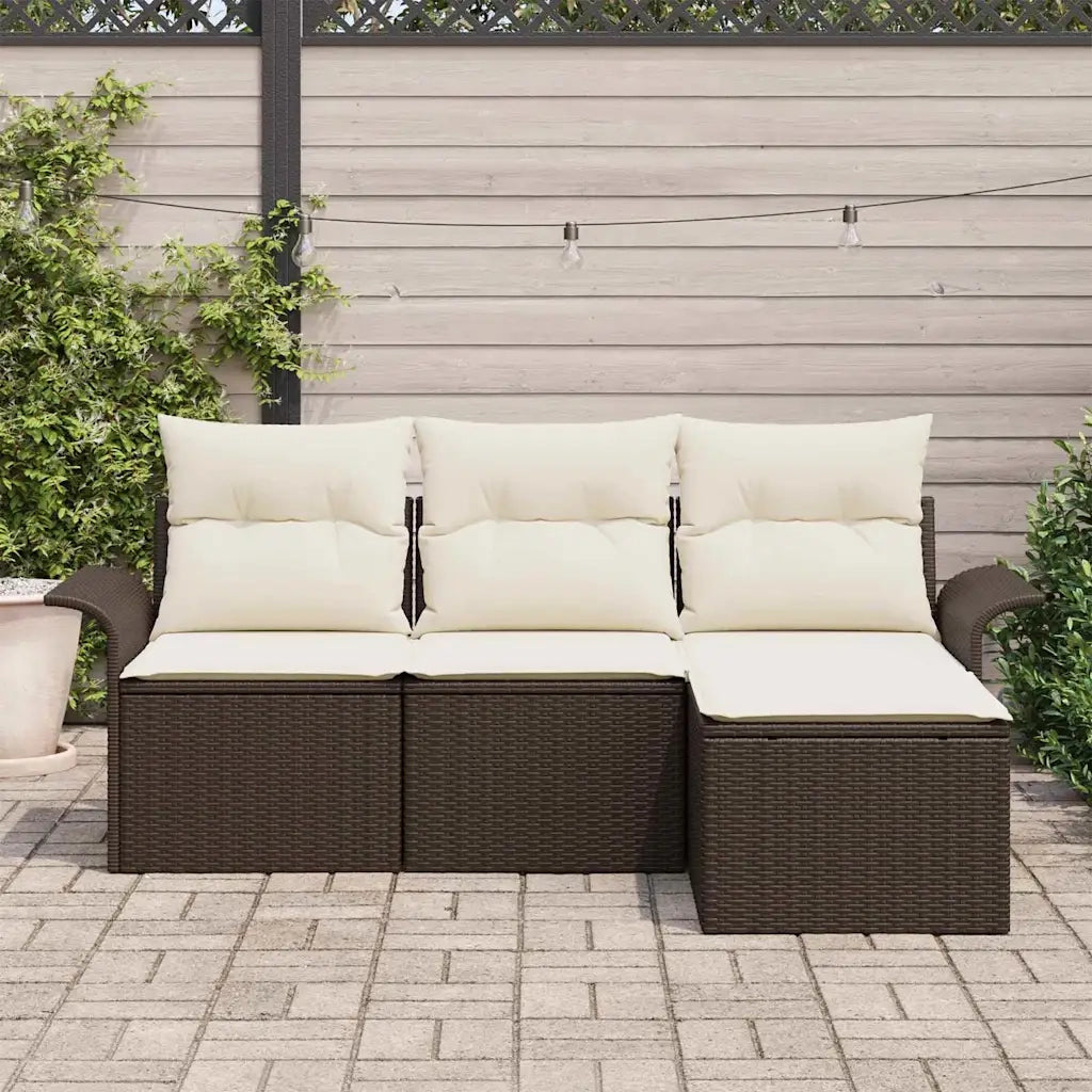 Set Divano da Giardino con cuscino 4 pcs Marrone Poly Rattan 3353977