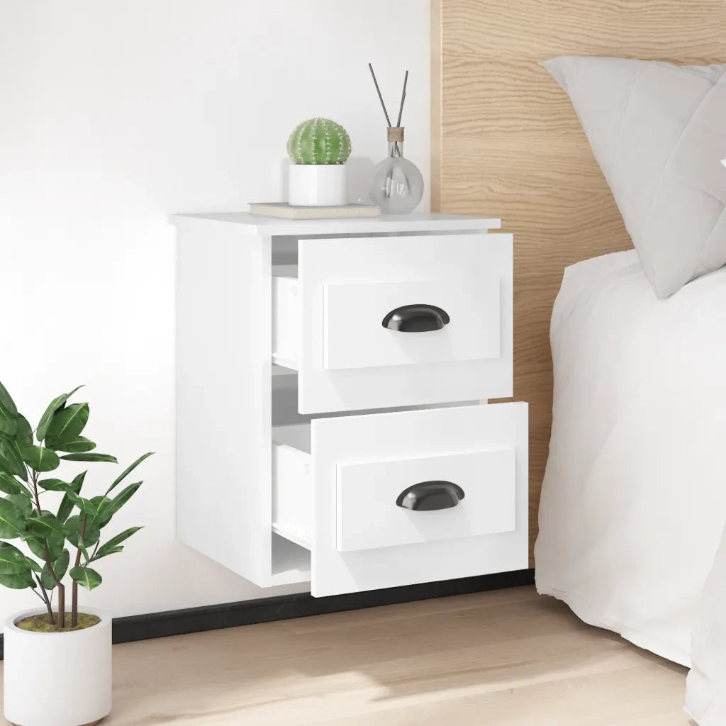 Comodino | Armadio da Notte | Mobiletto da notte a Parete Bianco Lucido 41,5x36x53 cm