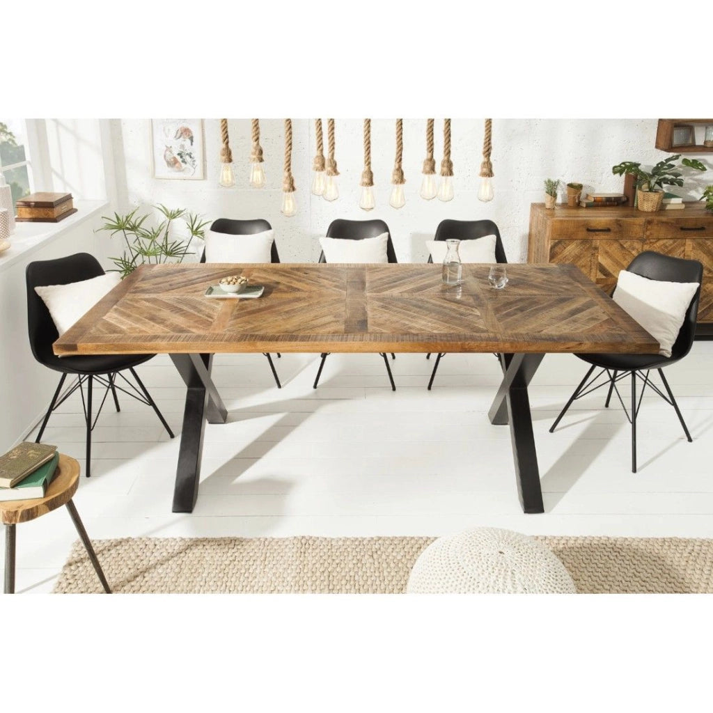 Tavolo da pranzo ZAREL 160 cm – Piano in legno massello di mango e metallo nero