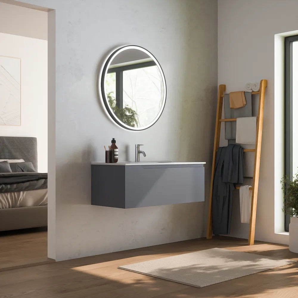 Mobile bagno sospeso 80cm un cassetto grigio opaco con lavabo | Ardenne