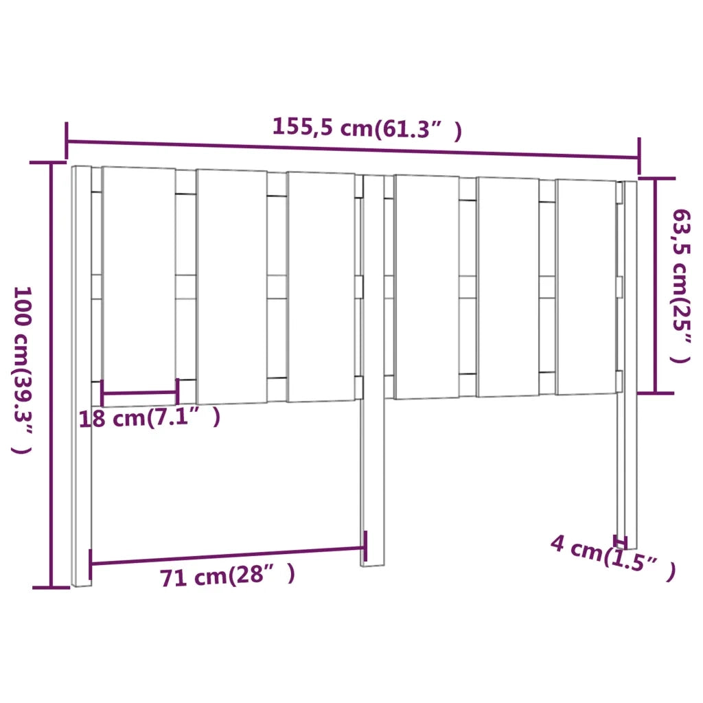 Testiera per Letto Nera 155,5x4x100cm in Legno Massello di Pino