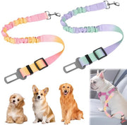 Cinturone di sicurezza per auto per cani - elastico - adattabile - per tutti i razzi di cani - colore a strisce orizzontali arancione-rosa/blu-verde - modello [modello] - codice prodotto [codice prodotto]