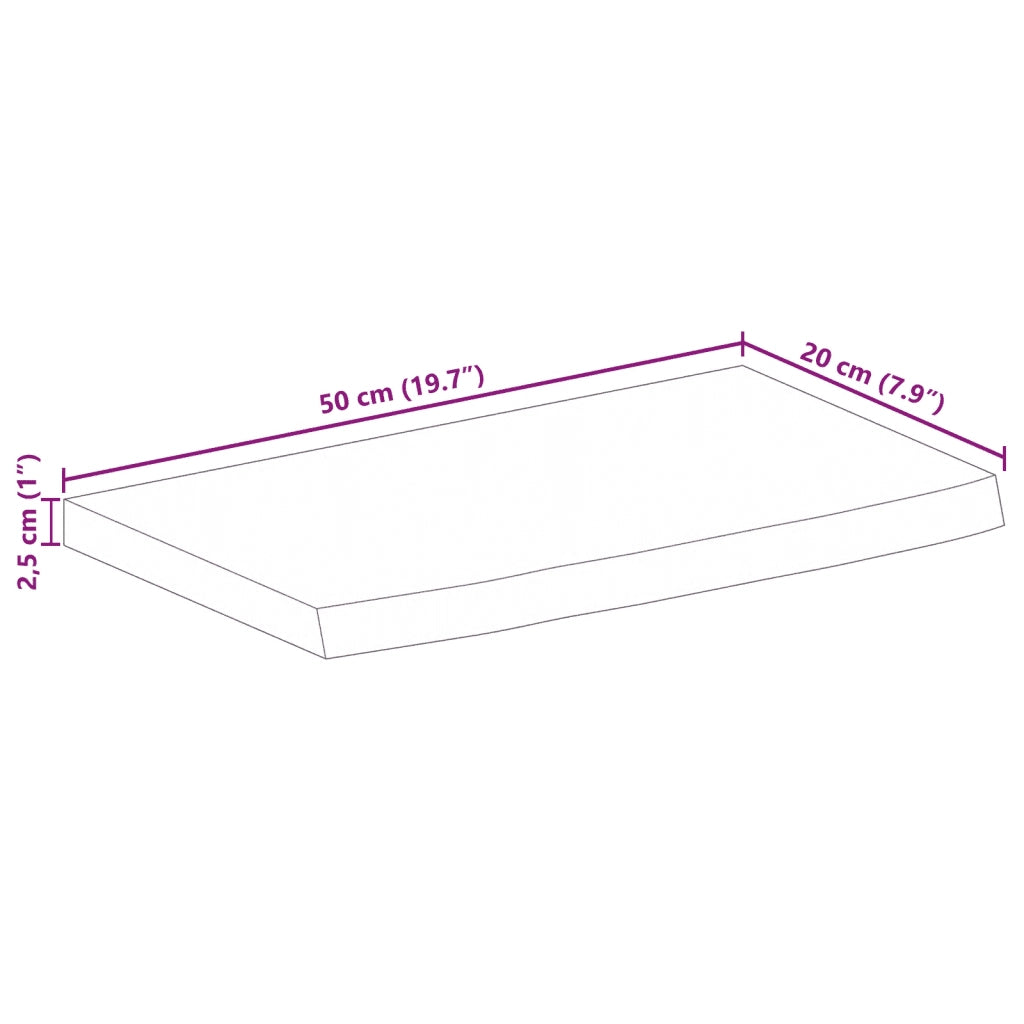 Piano Tavolo 50x20x2,5cm Bordi Vivi Legno Massello Mango Grezzo