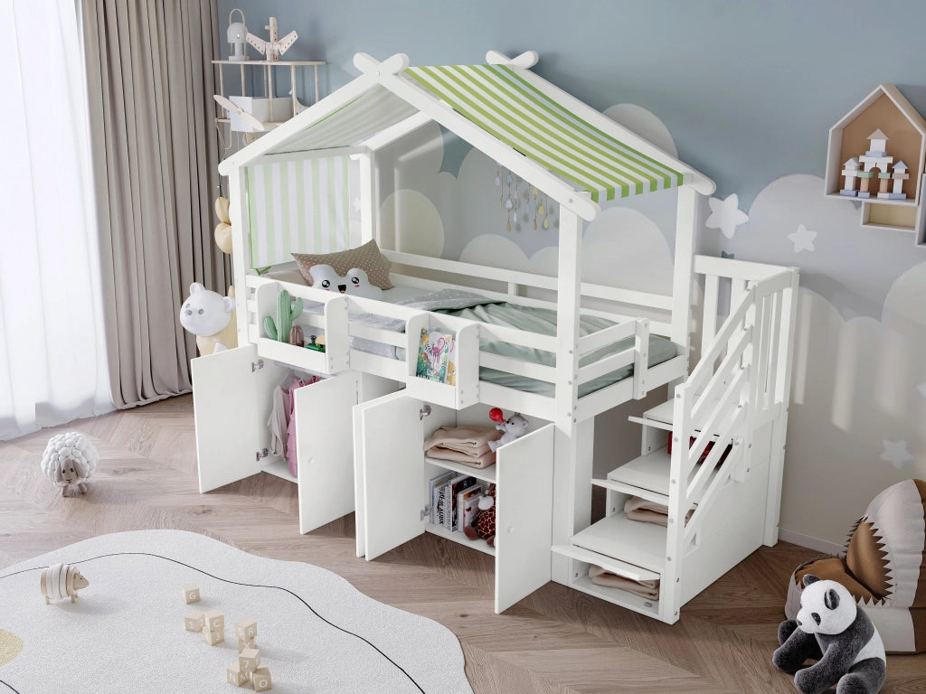 letto a castello legno massello mdf bianco verde 90 x 200 cm
