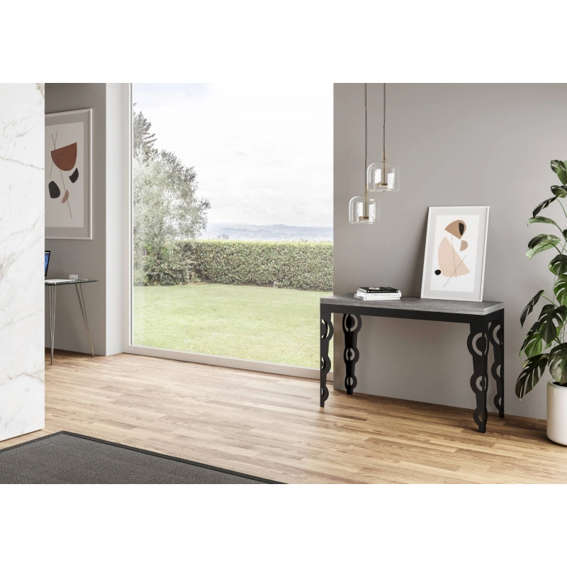 Tavolo apribile 120x45/90 cm Karamay Double telaio Antracite - Cemento