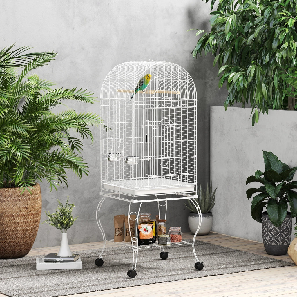 Gabbia per Uccelli con Ruote e Ripiano ¨C zephmum ¨C Bianco 51x51x153 cm