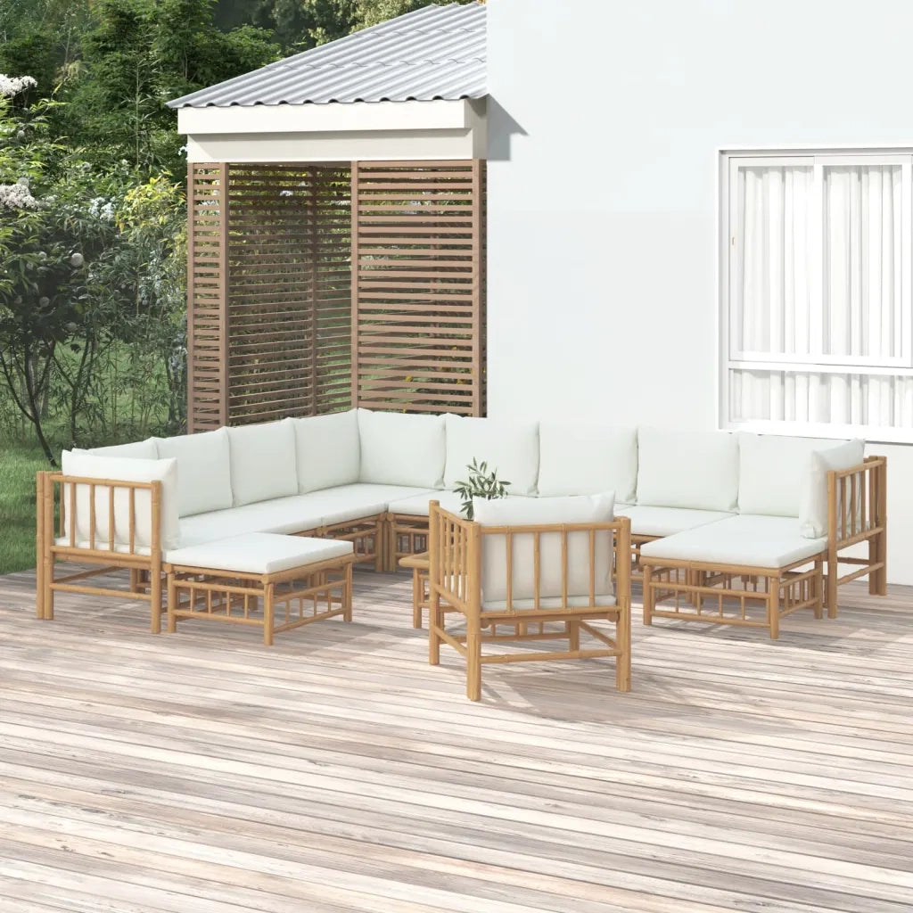 Set Salotto da Giardino 12pz con Cuscini Bianco Crema in BambÃ¹cod mxl 76328