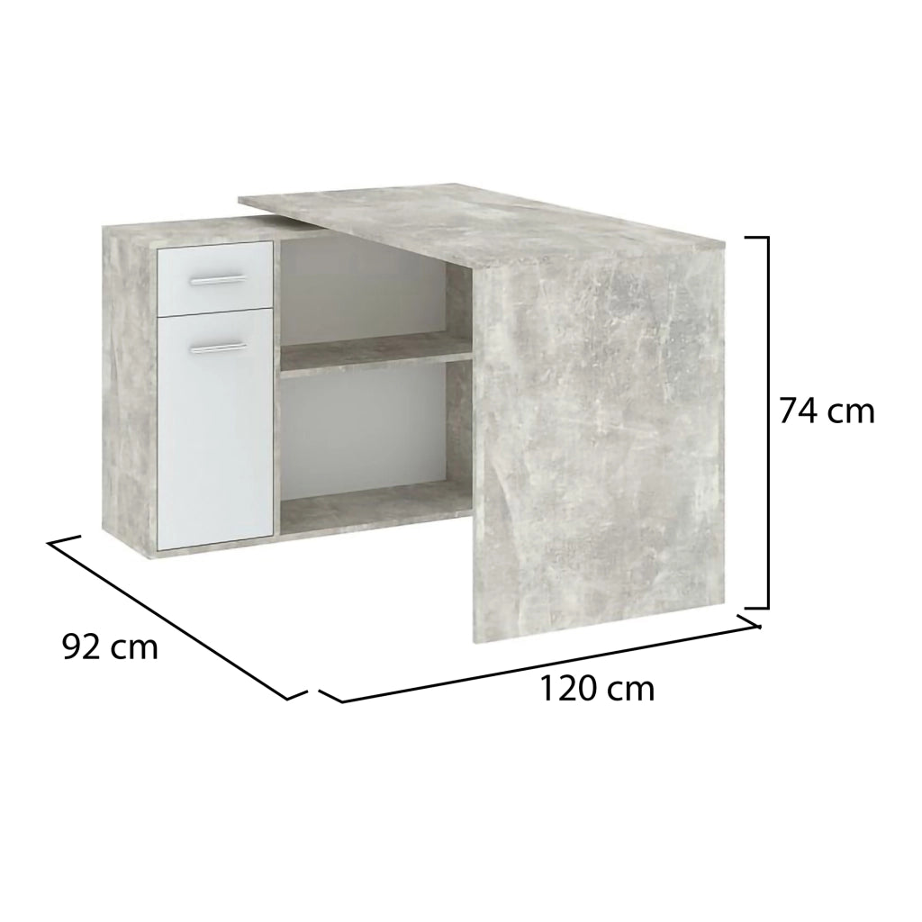 Linaza, Scrivania Angolare, 120x92x74h cm Grigio Cemento