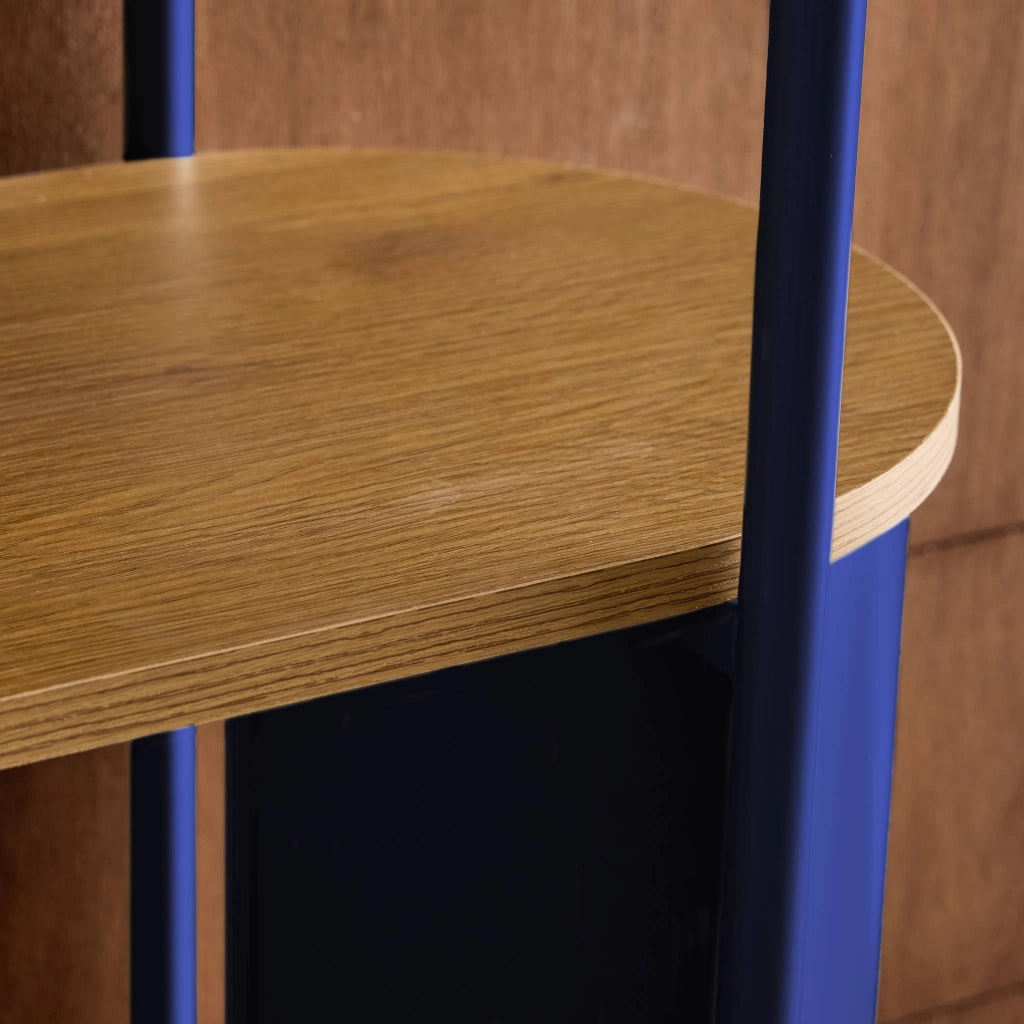 Libreria in metallo curvato e legno a 5 livelli, blu