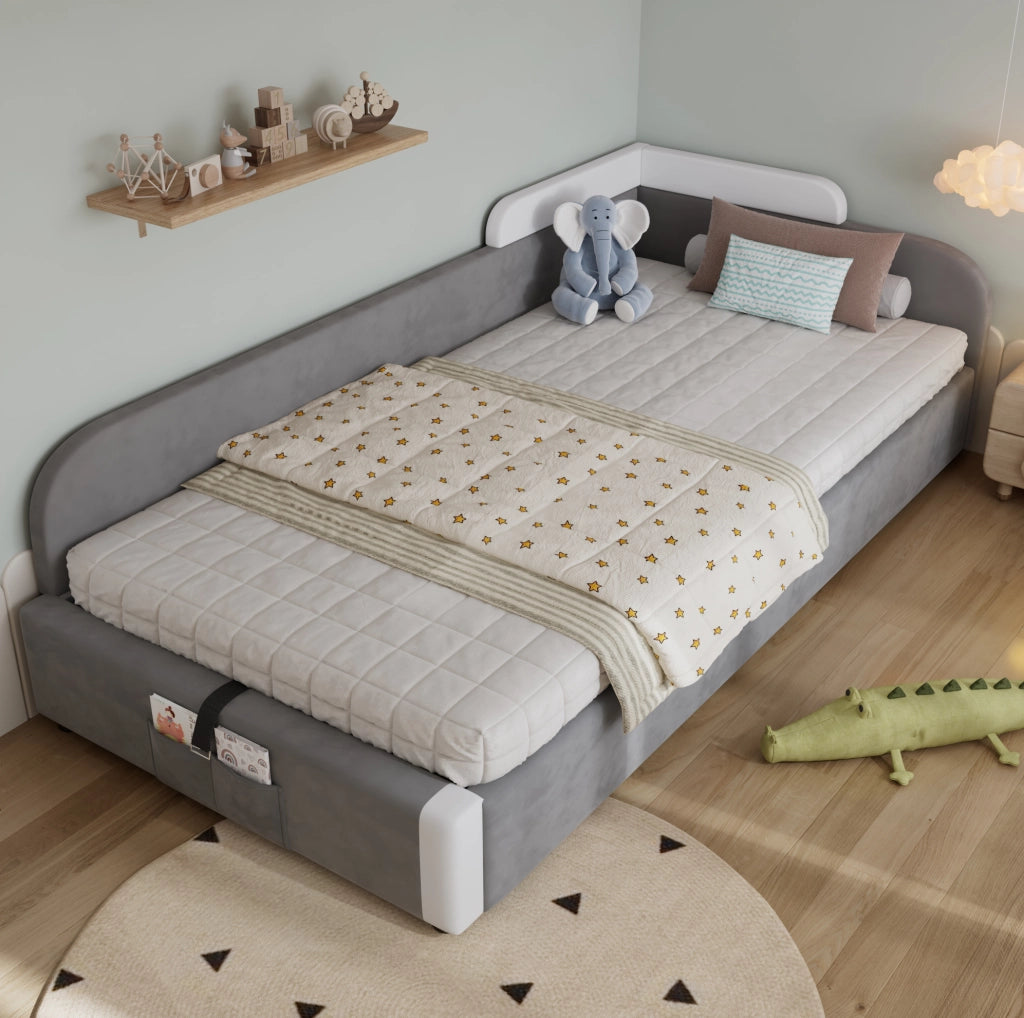 Letto imbottito per bambini con contenitore idraulico; velluto; 90x200 cm