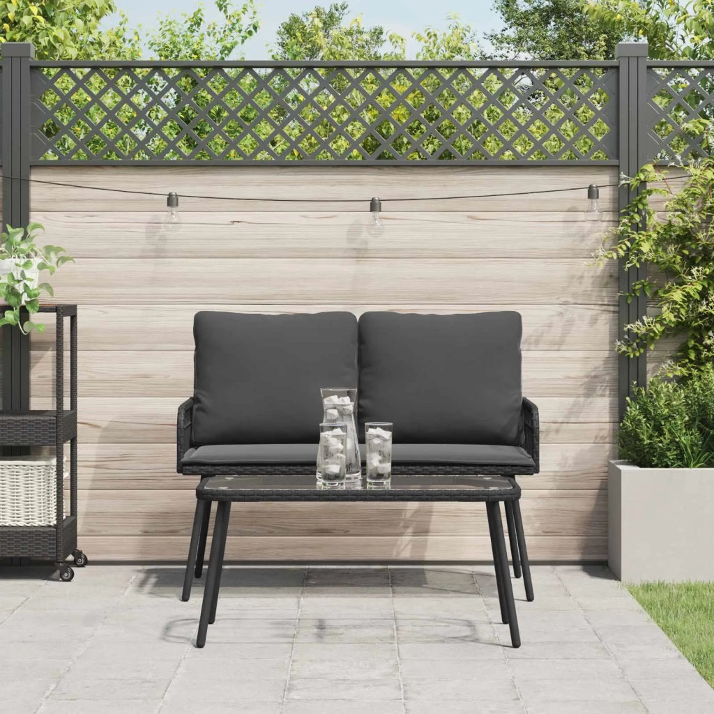 Set da Pranzo per Giardino con cuscino 2 pcs Nero polyrattan 3328646