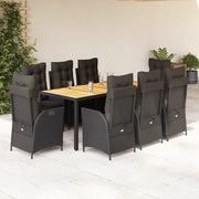 Set da Pranzo da Giardino 9 pz con Cuscini Nero in Polyrattan 3213343