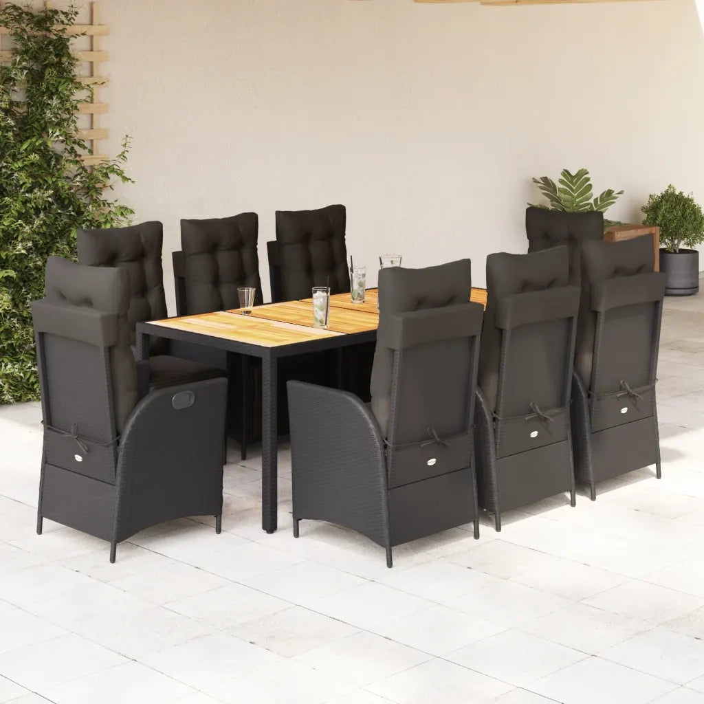 Set da Pranzo da Giardino 9 pz con Cuscini Nero in Polyrattan 3213343