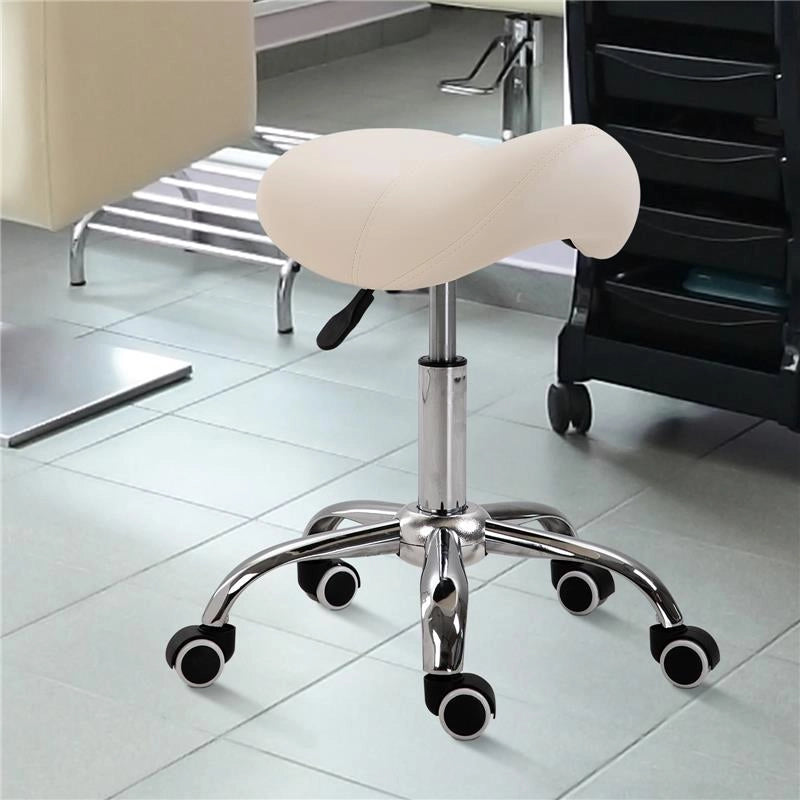 SGABELLO PER ESTETISTA PARRUCCHIERE SALONE SEDUTA SELLA 52X53X49-61 CM CREMA
