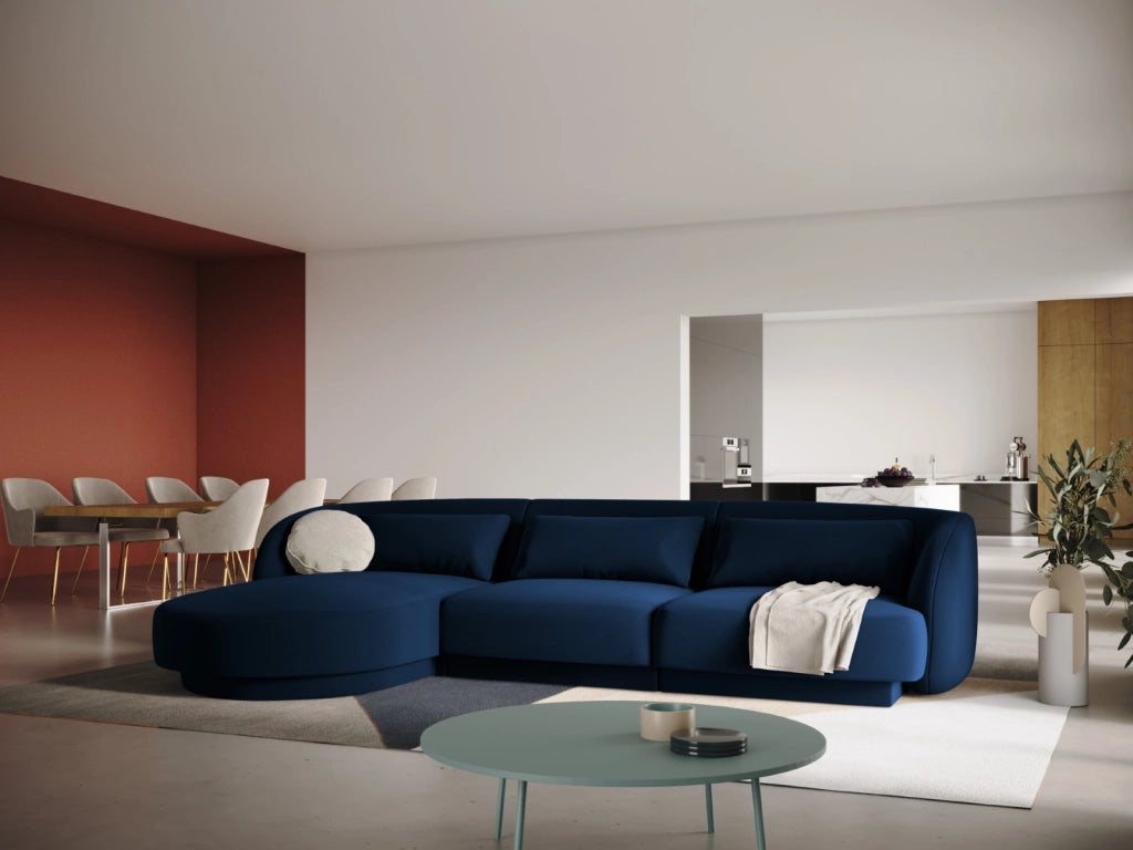 Cosmopolitan Design - Divano angolare sinistro "Tulum" 4 posti in velluto blu reale 