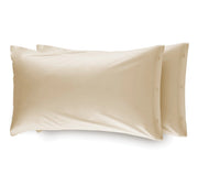 Coppia 2 Federe Cuscino Letto 100% Cotone Tinta Unita Sfoderabile Bottoni Laterali - Federe - Beige