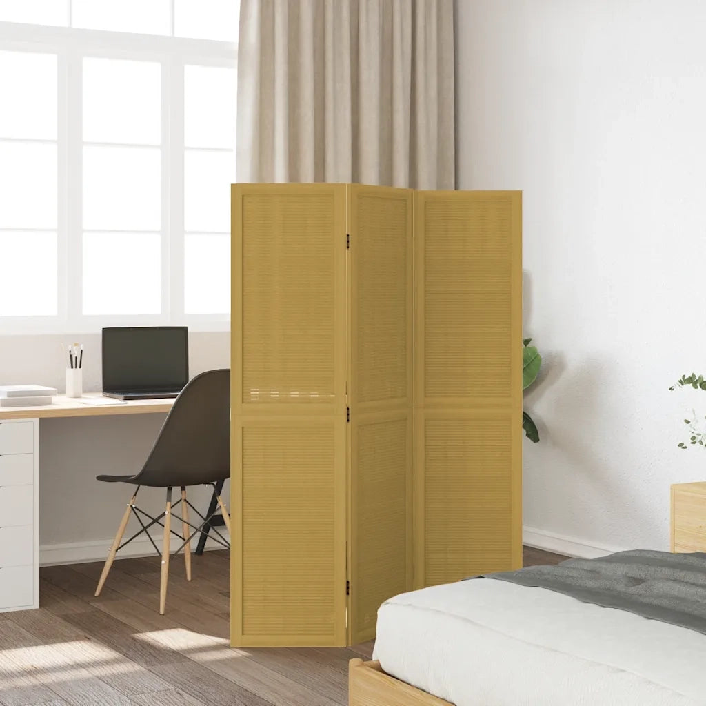 Divisorio Ambienti | Divider per stanze | Paravento 3 Pannelli Marrone Scuro Massello Paulownia