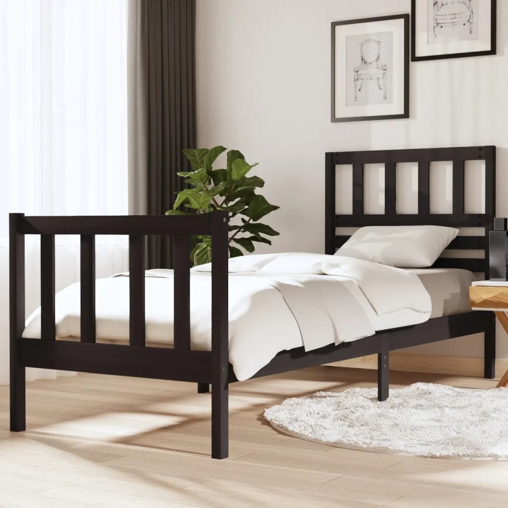 Letto singolo | Letto per adulti | Giroletto Nero 75x190 cm Small Single in Legno Massello
