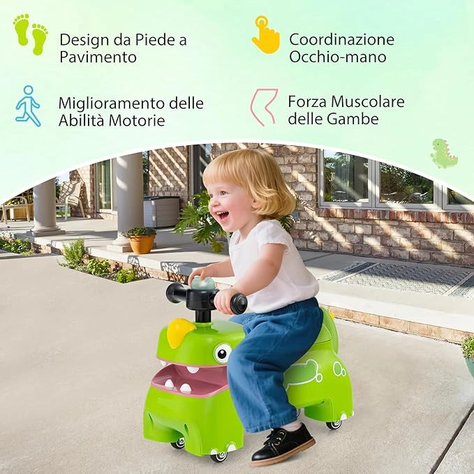 Macchina a Spinta per Bambini, Giocattolo Cavalcabile con Spazio Nascosto Luci Musica e Clacson, Macchina da Passeggio a Spinta con 4 Ruote, Regalo per Bambini 18+ Mesi (Verde)
