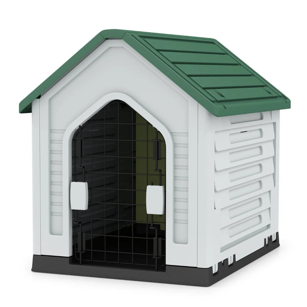 Cuccia in plastica per animali domestici 66,5 x 52 x 60 cm riparo sicuro con ventilazione tetto spiovente in PP verde 20_0012919