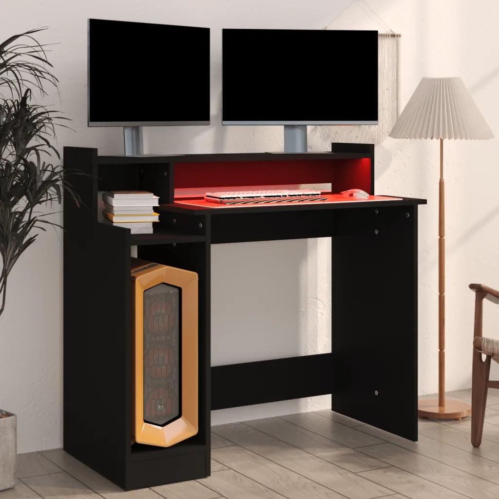 Scrivania con Luci LED-Scrivanie per ufficio e studio Nera 97x45x90 cm in Legno Multistrato