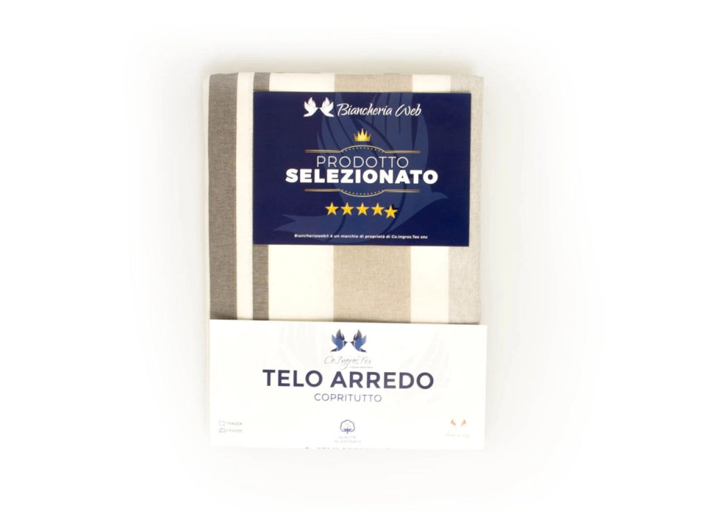 Telo Arredo Granfoulard Copritutto Cotone Made Italy Vari Disegni Arredatutto Copriletto Multiuso - 2 Piazze - Multiriga Beige
