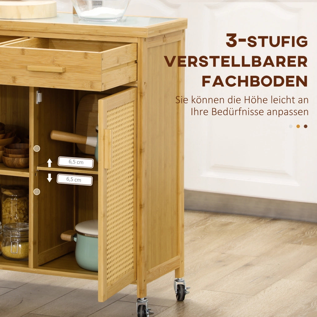 Carrello da Cucina in Bamb¨´ ¨C zephmum ¨C 2 Cassetti, 1 Anta, 2 Ripiani, Naturale