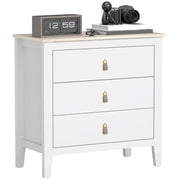 CASSETTIERA PER CAMERA DA LETTO A 3 CASSETTI CON MANIGLIE IN FINTA PELLE, 80X40X78.5 CM, BIANCO
