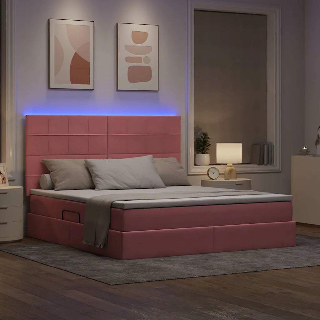 Letto con contenitore e LED con led Rosa 160 x 200 cm Velluto