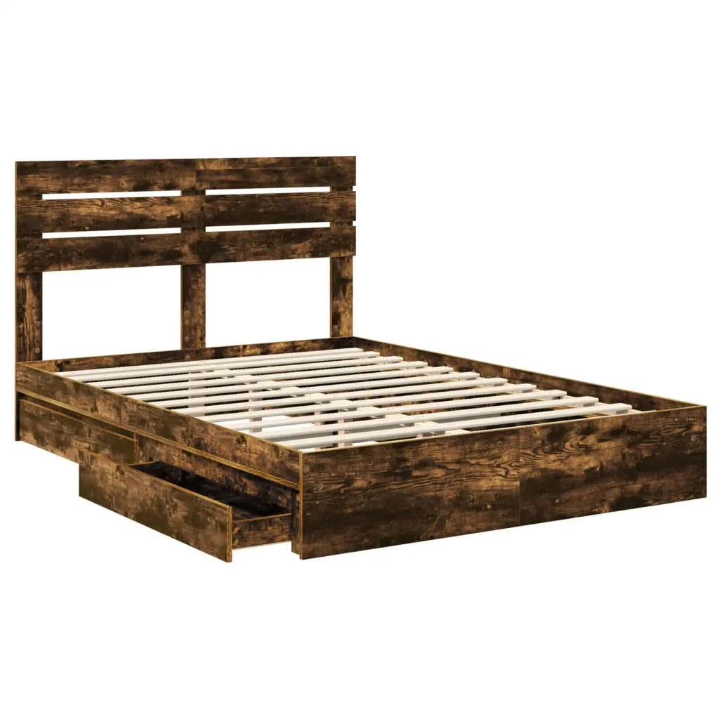 Letto con Contenitore con testiera Rovere fumé 160 x 200 cm