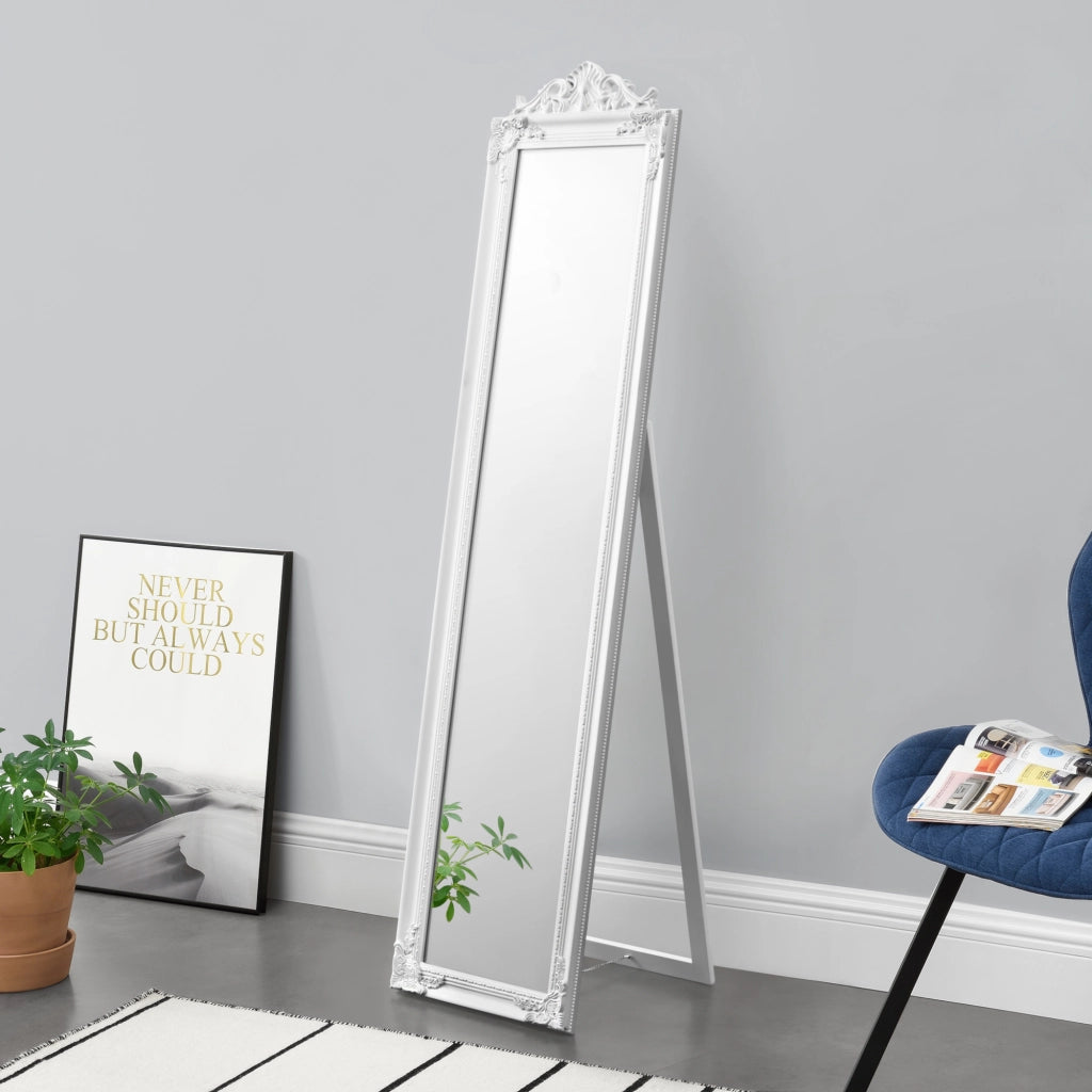 Specchio da Terra Arezzo a Figura Intera 160 x 40 cm Cornice in Eucalipto - Bianco [en.casa]