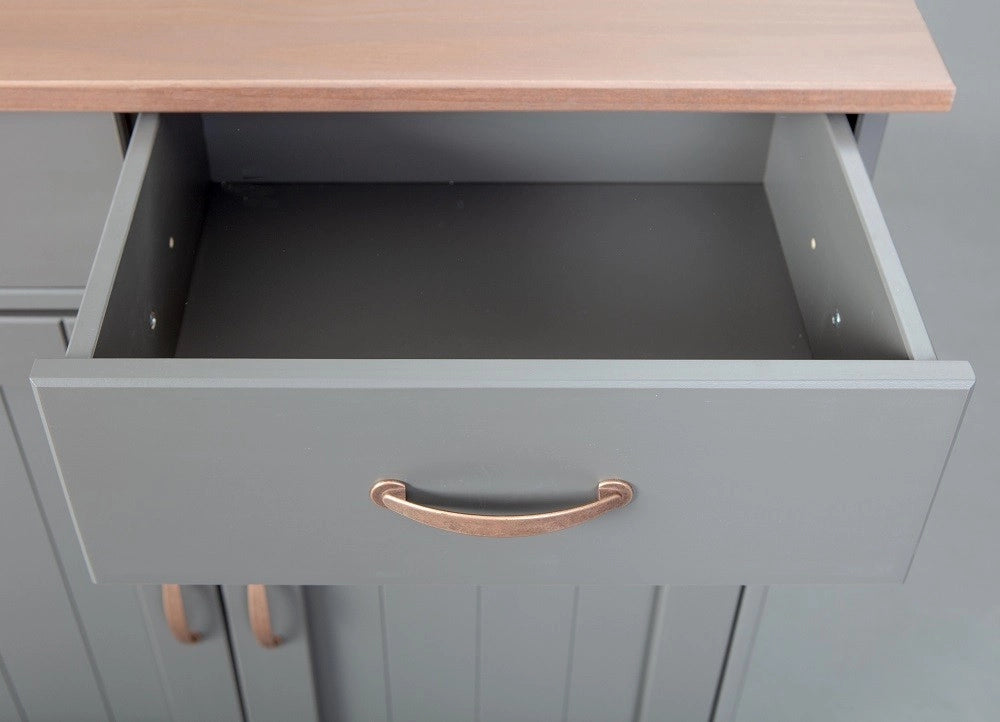 MOBILE SOGGIORNO CREDENZA BUFFET LUZERNA 2 ANTE + 2 CASSETTI 90x45x86H PINO MASSELLO VERNICIATO AD ACQUA GRIGIO E MARRONE SEPPIA