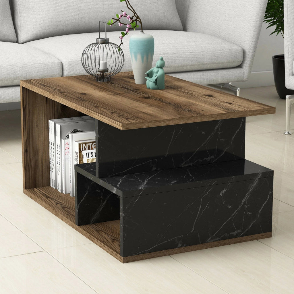 Calvera, Tavolino da Salotto 2 Vani, 42x90x54h cm Marrone
