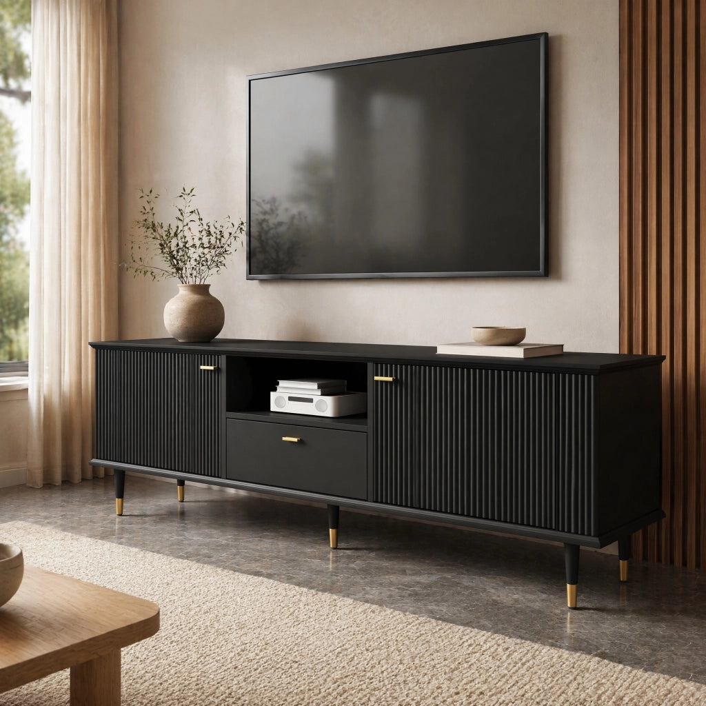 Mobile TV con 2 ante; 1 cassetto e passacavi - per soggiorno - in MDF - 170×36×54 cm