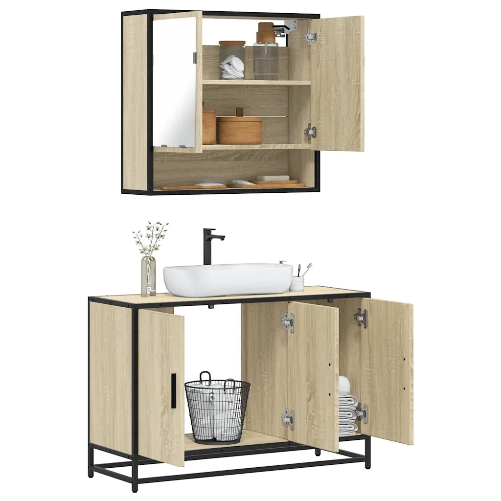 Set Mobili da Bagno 2 pz Rovere Sonoma in Legno Multistrato