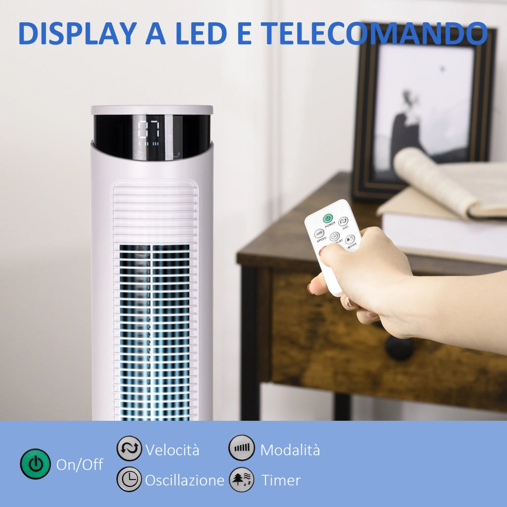 Ventilatore a Torre 45W a 3 Modalit¨¤ e 3 Velocit¨¤ con Timer da 12h, in ABS e Alluminio, ?31.5x93 cm, Bianco
