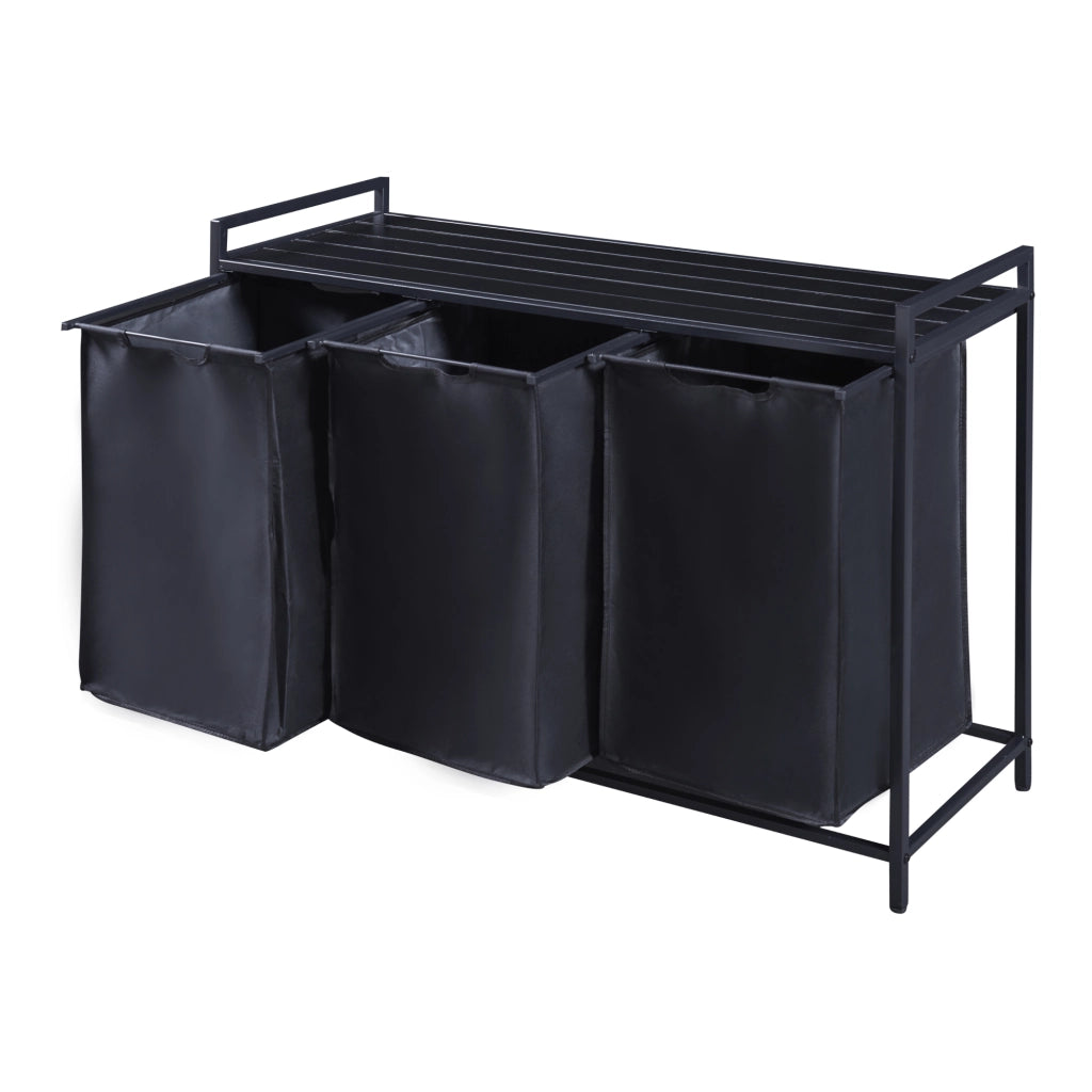Mobile Portabiancheria Saltvik Sacchi Rimovibili Capienza 3x 45 L - Nero [en.casa]