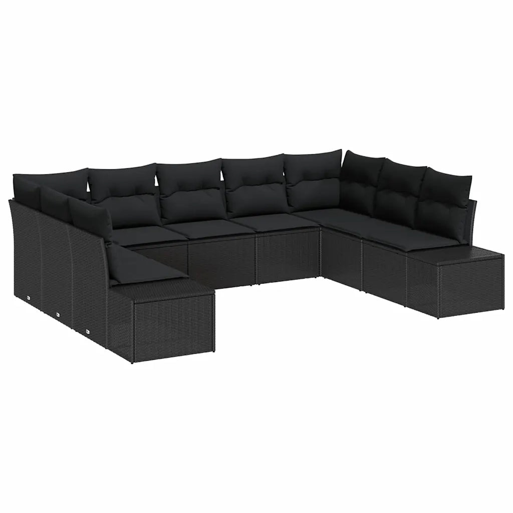 Set Divano da Giardino con cuscino 9 pcs Nero polyrattan