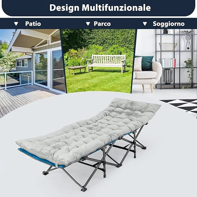 Cuscino per Sdraio, Cuscino Spesso da 190 x 70 x 7 cm con 4 Cinghie di Fissaggio, Tasca per Fissare al Letto, per Lettino da Campeggio, Vacanze in Campeggio (grigio)