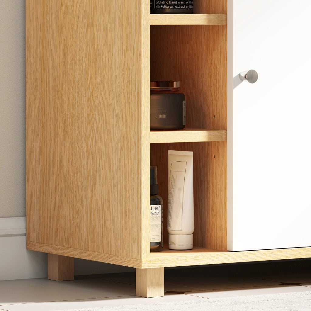 Mobile Sottolavabo Bagno 60x33x57cm con Armadietto a 2 Ante Soft-Close e 6 Ripiani Aperti Bianco