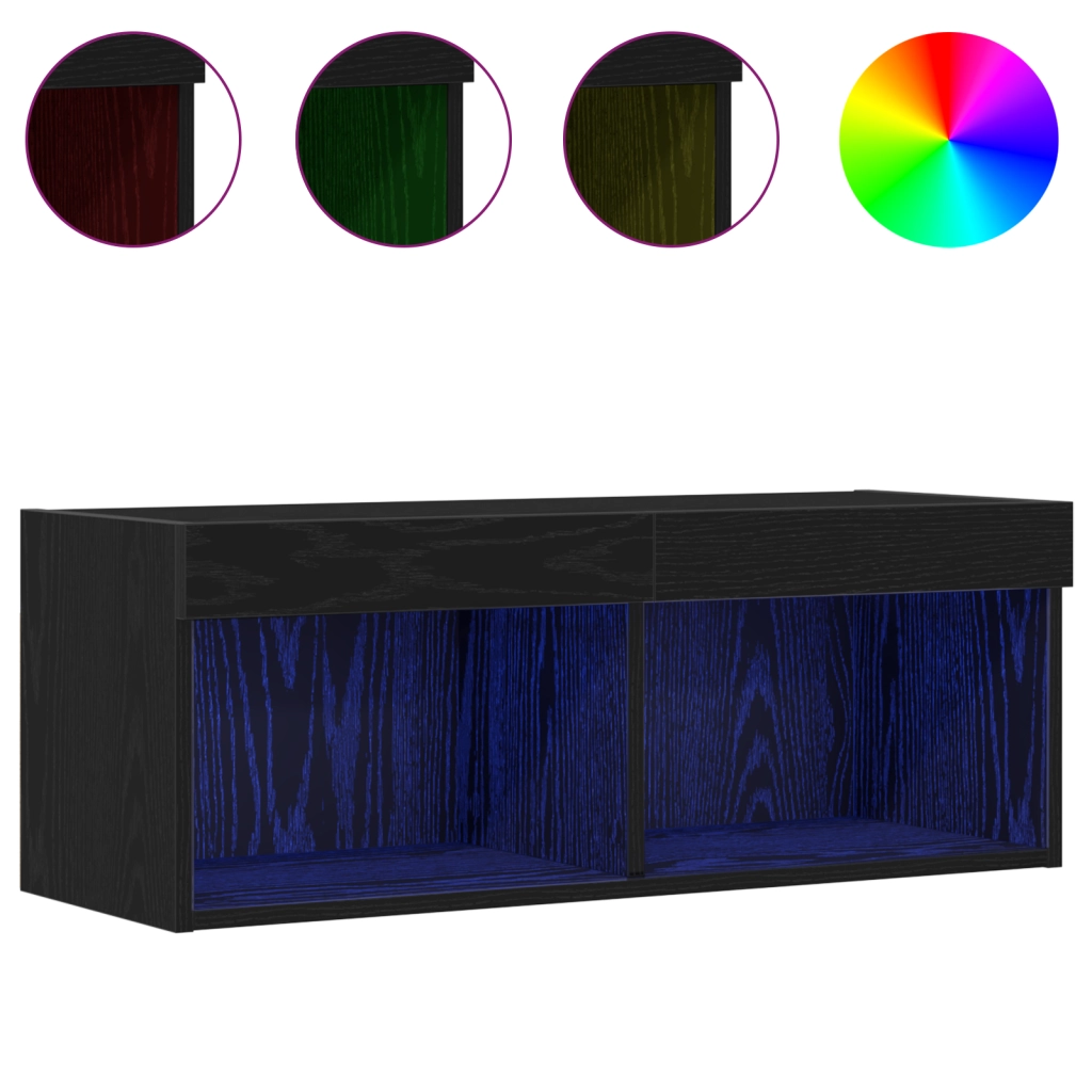 Cabinet TV  con luci LED 2 pz Nero Rovere 80x30x30 cm