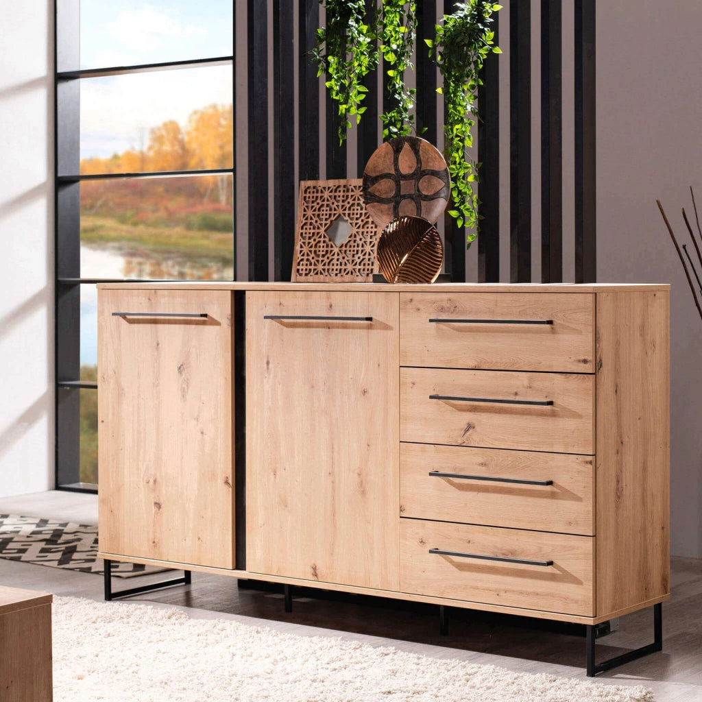 credenza con 2 ante e 4 cassetti cm 159x42x92 5 h - ZENWOOD