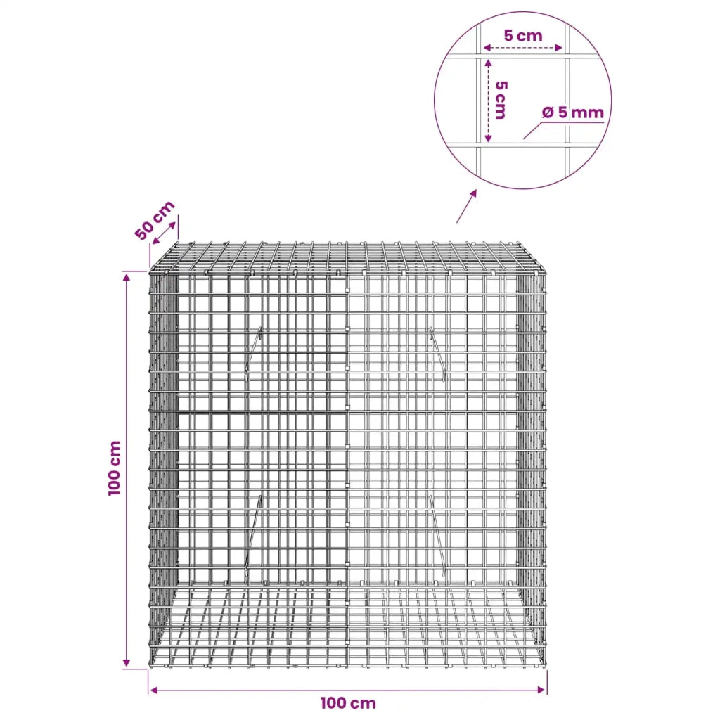 Gabione con filo da 5 mm e rete da 5x5 cm 100x50x100 cm 3464252