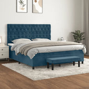Giroletto a Molle con Materasso Blu Scuro 160x200 cm in Velluto