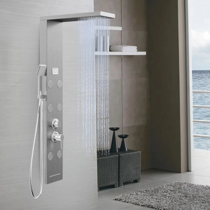 Colonna doccia york acciaio 4 funzioni display controllo temperatura 2 finiture *** finitura- cromo spazzolato, confe...