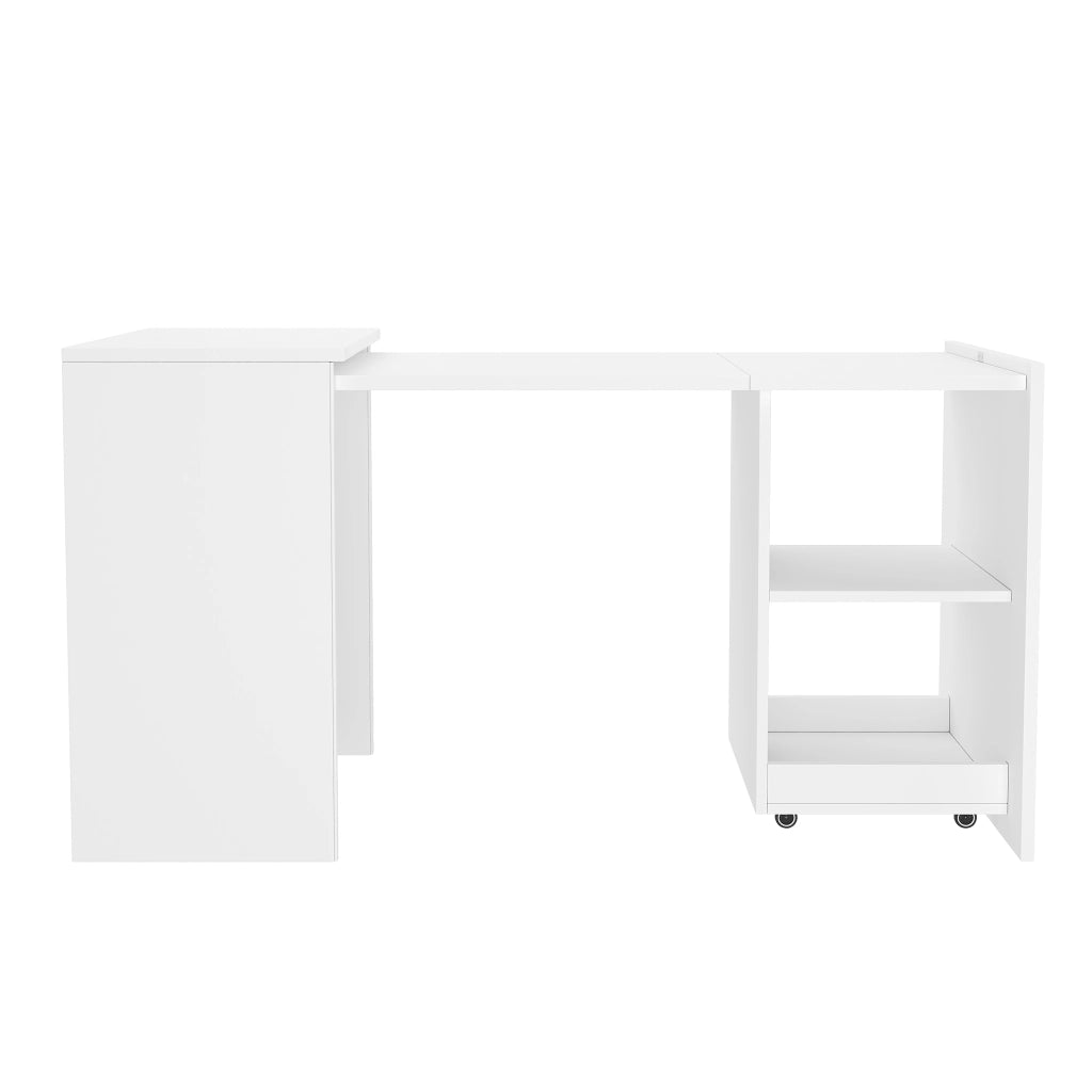 Scrivania Pieghevole Multifunzionale con Armadio ¨C MINIMAL ¨C Legno Bianco, 2 Vani, 126x55x75