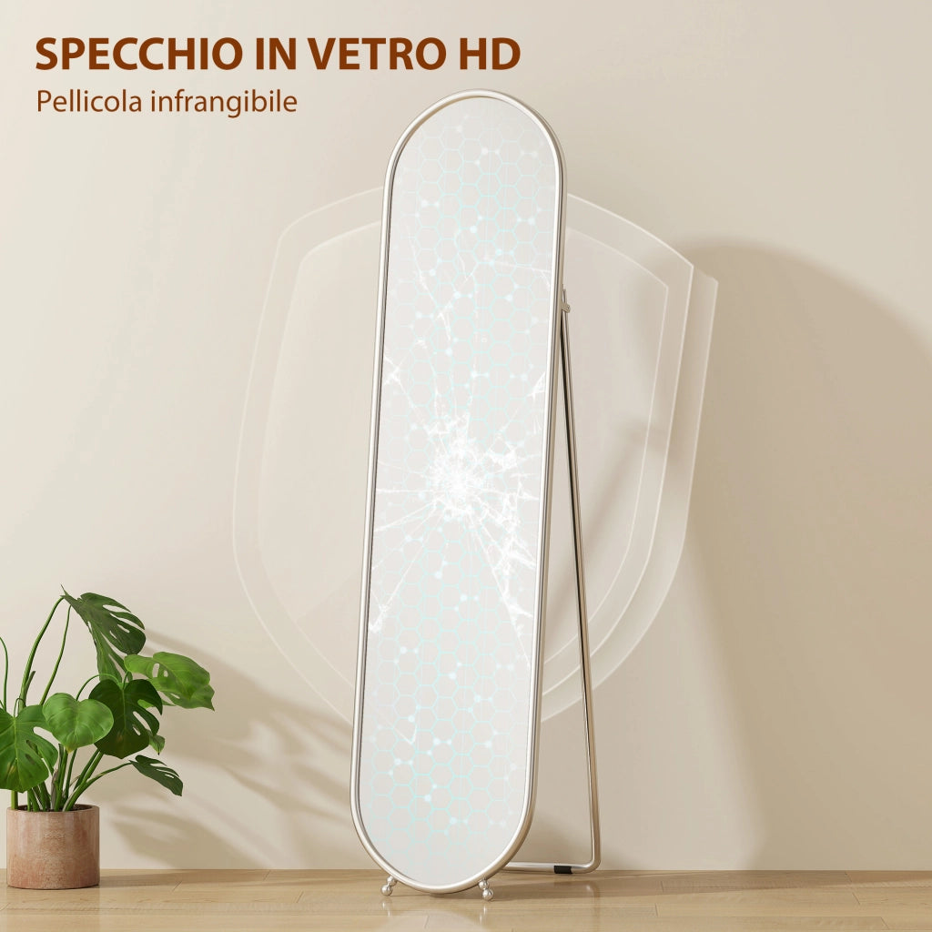 Specchio a Figura Intera da Terra con Supporto Pieghevole, Vetro e Metallo, 40x4x160 cm, Argento
